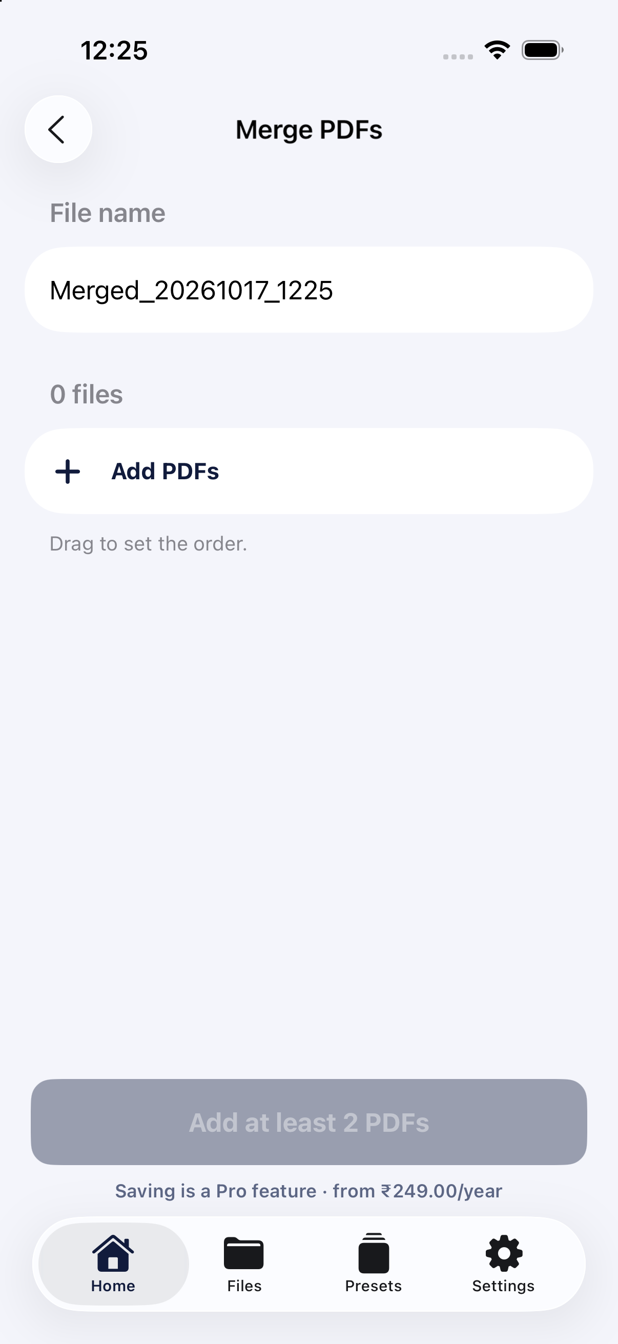 Merge PDFs screen